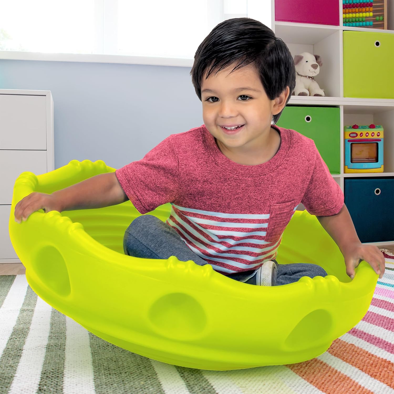 Simplay3 Two Sided Rock Around Wobble Disk and Climbing Dome for Toddlers and Kids - Rocking and Climbing - Indoor/Outdoor - Yellow/Green, Made in USA (1 Pack) - Image 4