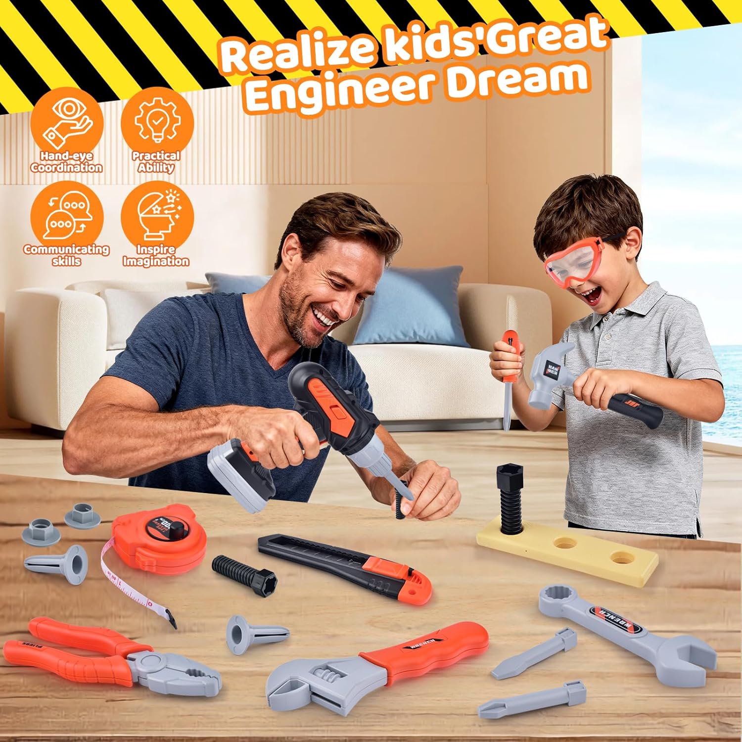 Kids Tool Set Toddlers Tool Kit Kid Toddler Tools Belt 3 4 5 Year Old Construction Tools Toys for Boys Birthday Gifts Age 3 4 5 - Image 6