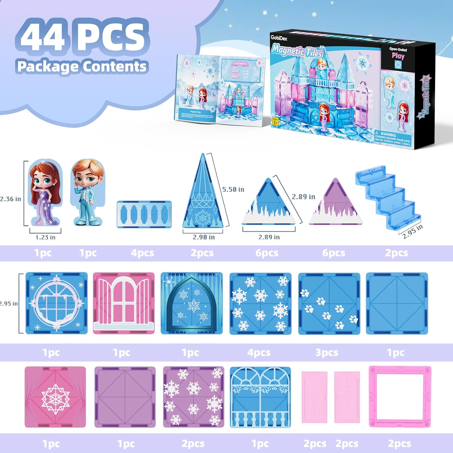 GobiDex Magnetic Building Blocks Princess Castle with 2 Dolls & Stairs, STEM Magnetic Tiles Building Toys for Kids Ages 3-5 4-8, Magnets Sensory Toddler Toys Birthday Gifts for 3+ Year Old Girls Boys - Image 7