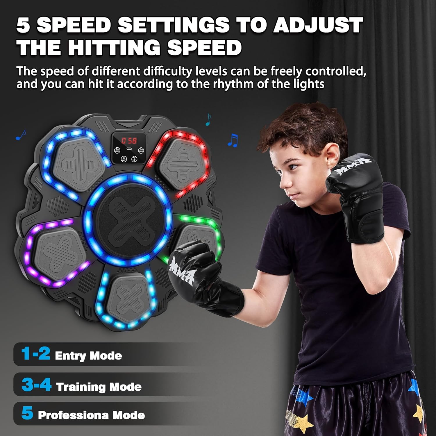Music Boxing Machine Sport Toys for Kids and Adults,Wall Mounted Bluetooth Smart Punching Target,Training Pad Toy with Boxing Glove,Ideas Toys for Boys Girls Kids 3 4 5 6 7 8 9 10 11 12+ Years Old - Image 4