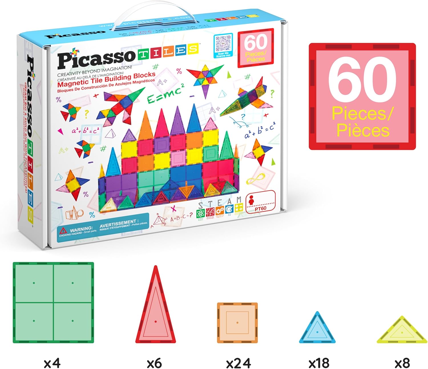 PicassoTiles 60 Piece Set 60pcs Magnet Building Tiles Clear Magnetic 3D Blocks Construction Playboards - Creativity Beyond Imagination, Inspirational, Recreational, Educational, Conventional - Image 8
