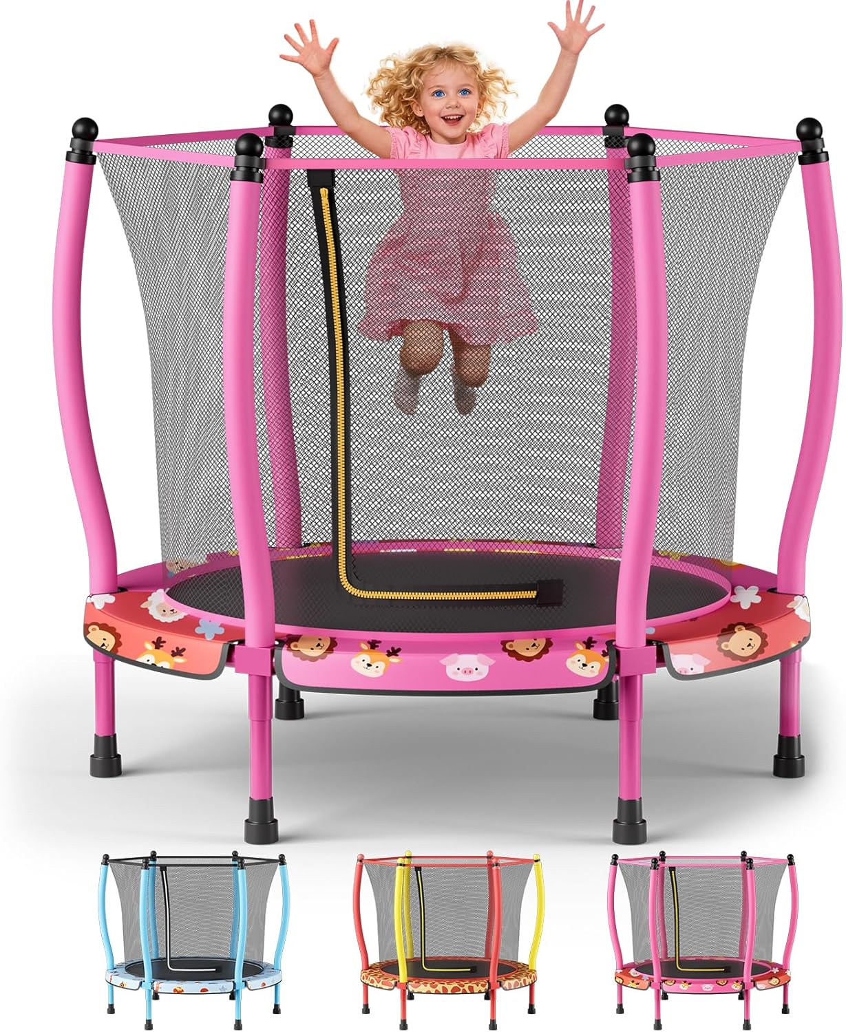 ZCMHAXJ 55" Trampoline for Kids with Curved Poles, 440lbs Capacity Indoor & Outdoor Toddler Trampoline, Gifts for Boys & Girls