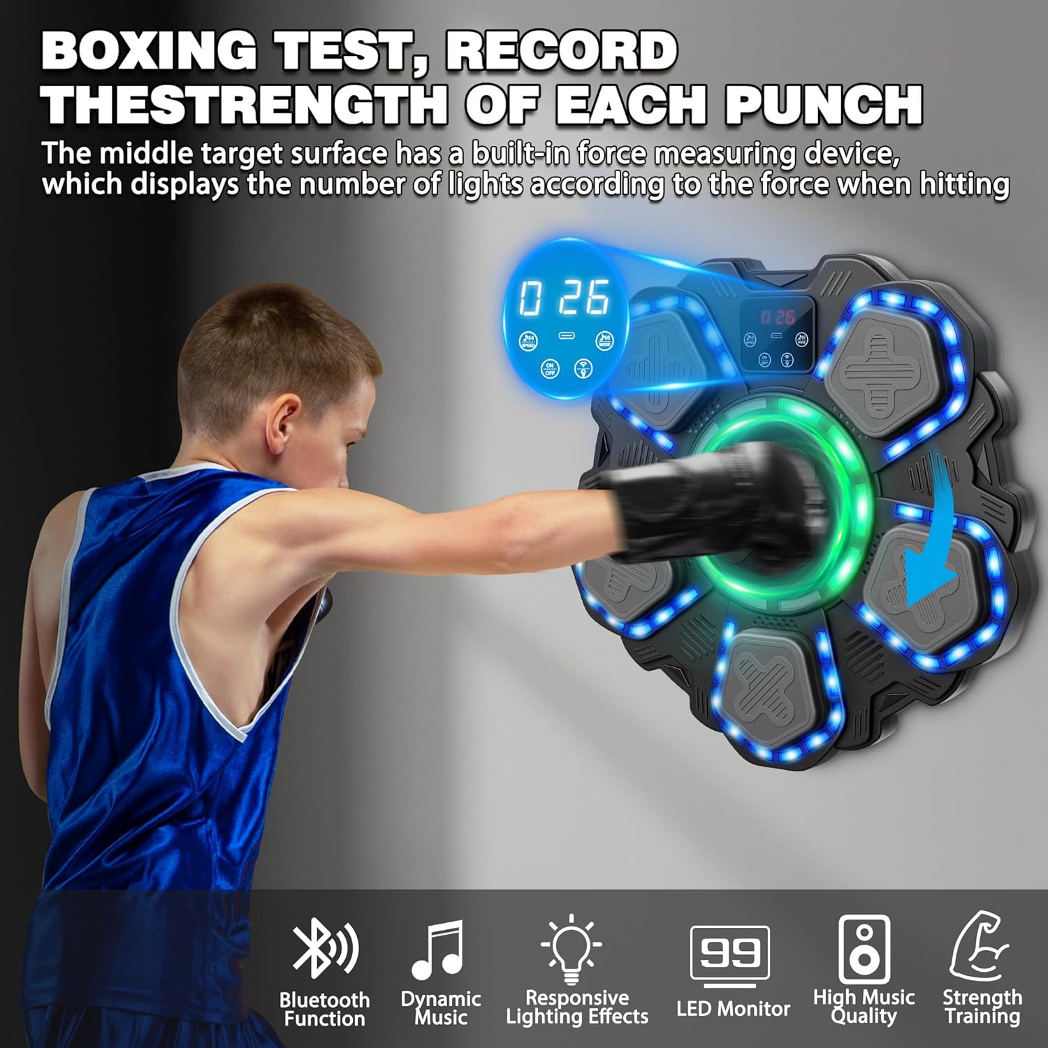 Music Boxing Machine Sport Toys for Kids and Adults,Wall Mounted Bluetooth Smart Punching Target,Training Pad Toy with Boxing Glove,Ideas Toys for Boys Girls Kids 3 4 5 6 7 8 9 10 11 12+ Years Old - Image 3