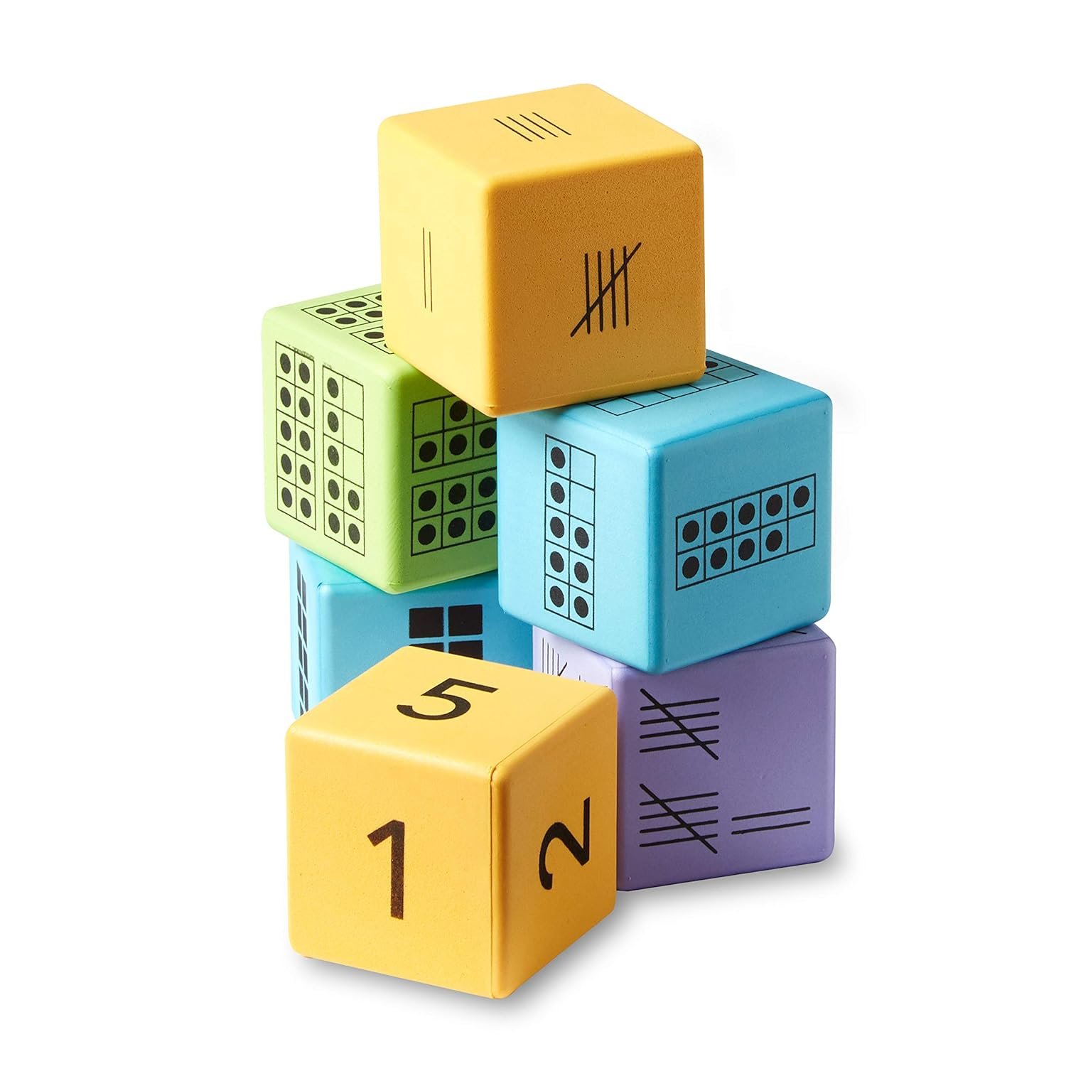 hand2mind Math Activity Dice Set, Foam Math Dice for Kids Ages 5-8, 6 Sided Die Represents A Number, Ten Frame, Tally Marks, Or Base Ten, Early Math Homeschool Supplies (Set of 16) - Image 4