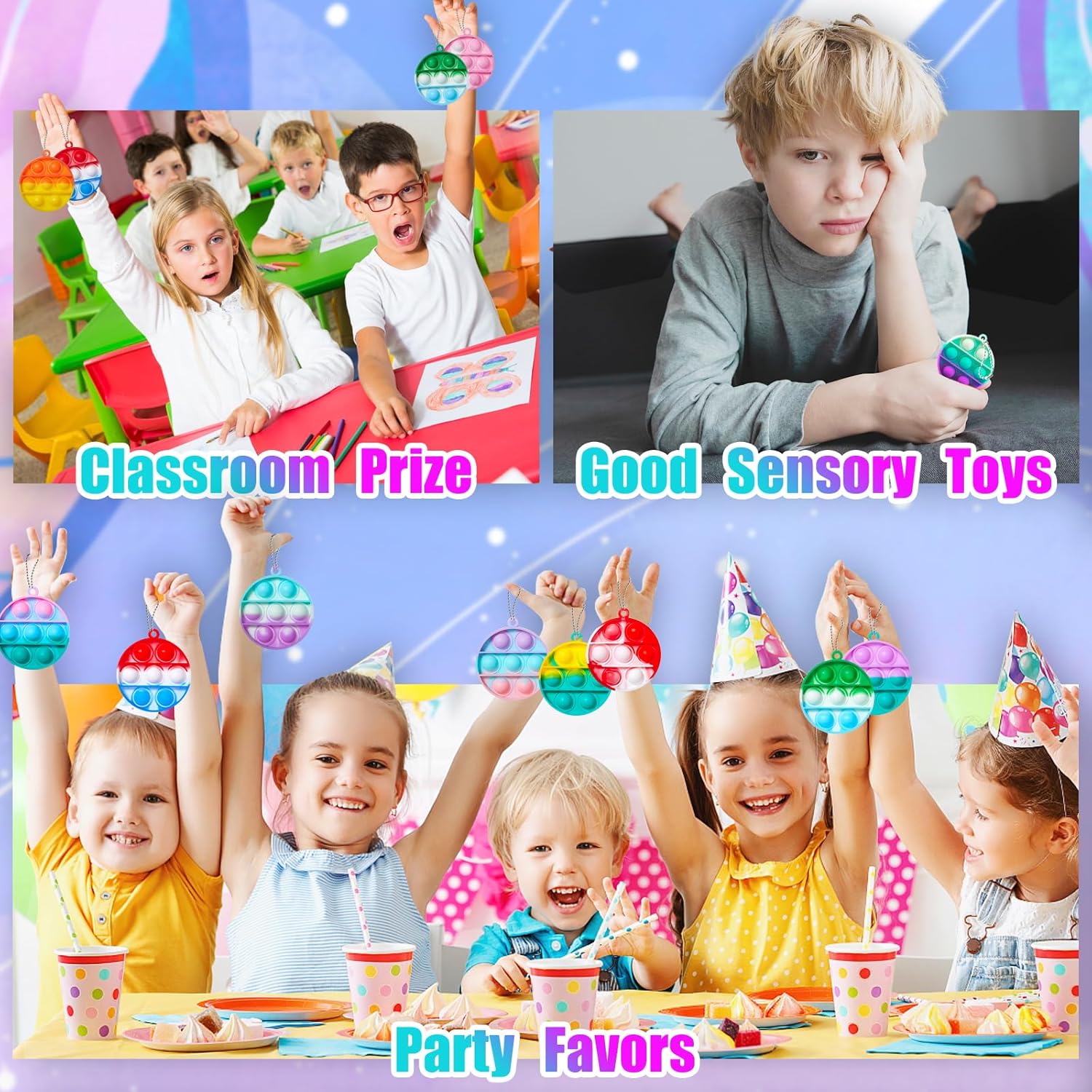 TOANWOD 24PCS Pop Fidget Toys Party Favors for Kids: Goodie Bags Stuffers Stocking Stuffers - Bulk Pop Keychain Carnival Treasure Prizes - Mini Toys Treasure Box for Kids Classroom - Image 4