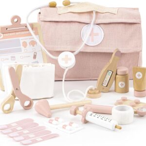 Wooden Doctor Play Set for Toddlers – A Complete Durable Pretend Play Medical Kit for Kids 3-5 with Realistic, Non-Toxic Tools & Carrying Case