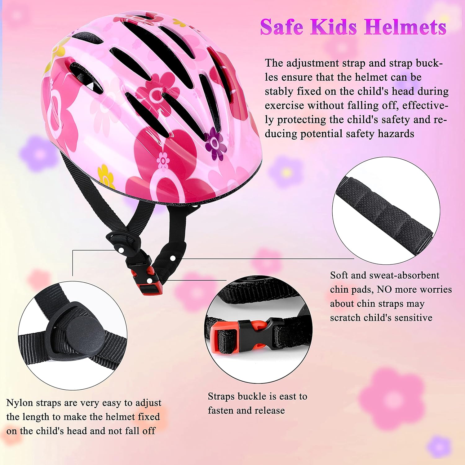 Lamsion Kids Helmet Adjustable with Sports Protective Gear Set Knee Elbow Wrist Pads for Toddler Ages 3 to 8 Years Old Boys Girls Cycling Skating Scooter Helmet - Image 5