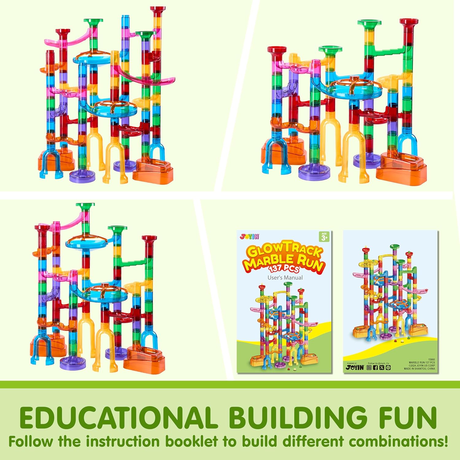 JOYIN 137Pcs Glowing Marble Run - Construction Building Blocks Toys with 15 Glow in The Dark Plastic Marbles, STEM Toy Presents for Boys and Girls, Birthday Gifts, Easter Basket Stuffers - Image 2