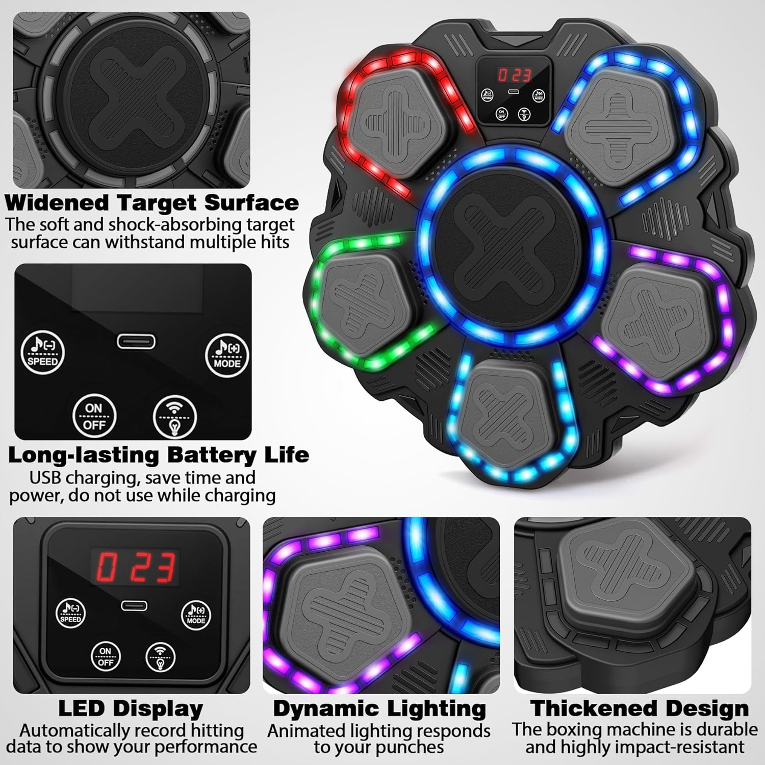 Music Boxing Machine Sport Toys for Kids and Adults,Wall Mounted Bluetooth Smart Punching Target,Training Pad Toy with Boxing Glove,Ideas Toys for Boys Girls Kids 3 4 5 6 7 8 9 10 11 12+ Years Old - Image 2