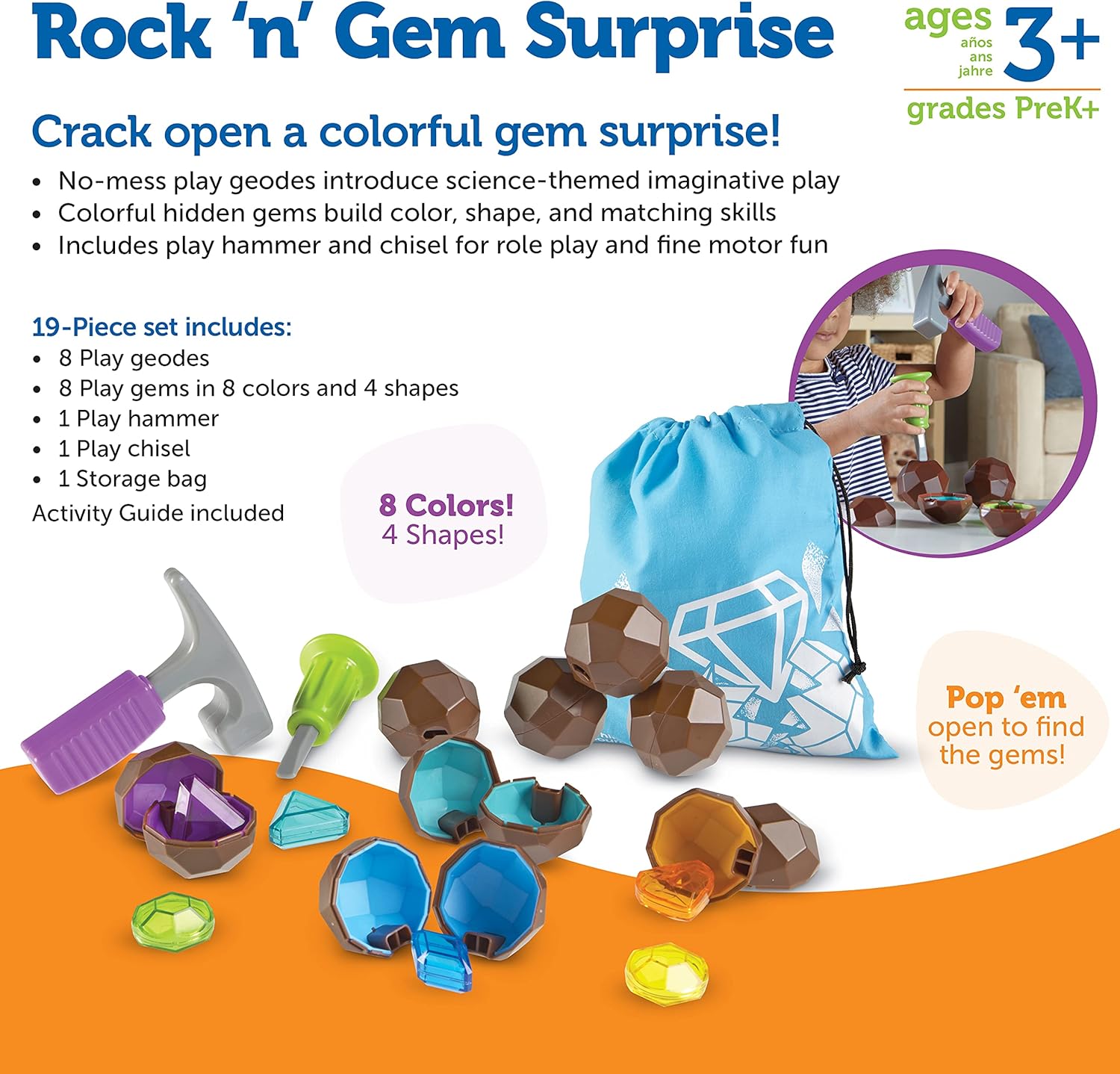 Learning Resources Rock 'n Gem Surprise - 19 Pieces, Ages 3+ Toddler Learning Toys, Sorting and Matching Toys, Early STEM for Kids - Image 6