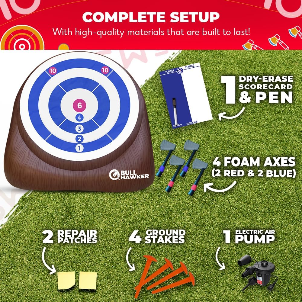 Swooc Games® - Bull Hawker™ | Giant Axe Darts with 15+ Games | Axe Throwing Game for Backyard with Air Pump | Large Outdoor Games for Adults and Family | Party Carnival Game | Throwing Yard Fun - Image 6