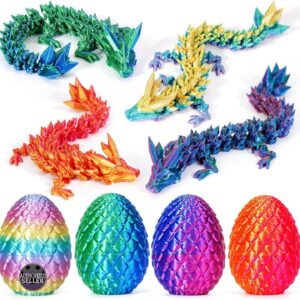 TBOLINE 4PCS 3D Printed Dragon Egg, Articulated Crystal Animals Cool Fidget Toys, Small 3D Printer Dinosaur Eggs Party Favors Toy Classroom Prizes for Kids Boy Girls 5-7 8-12