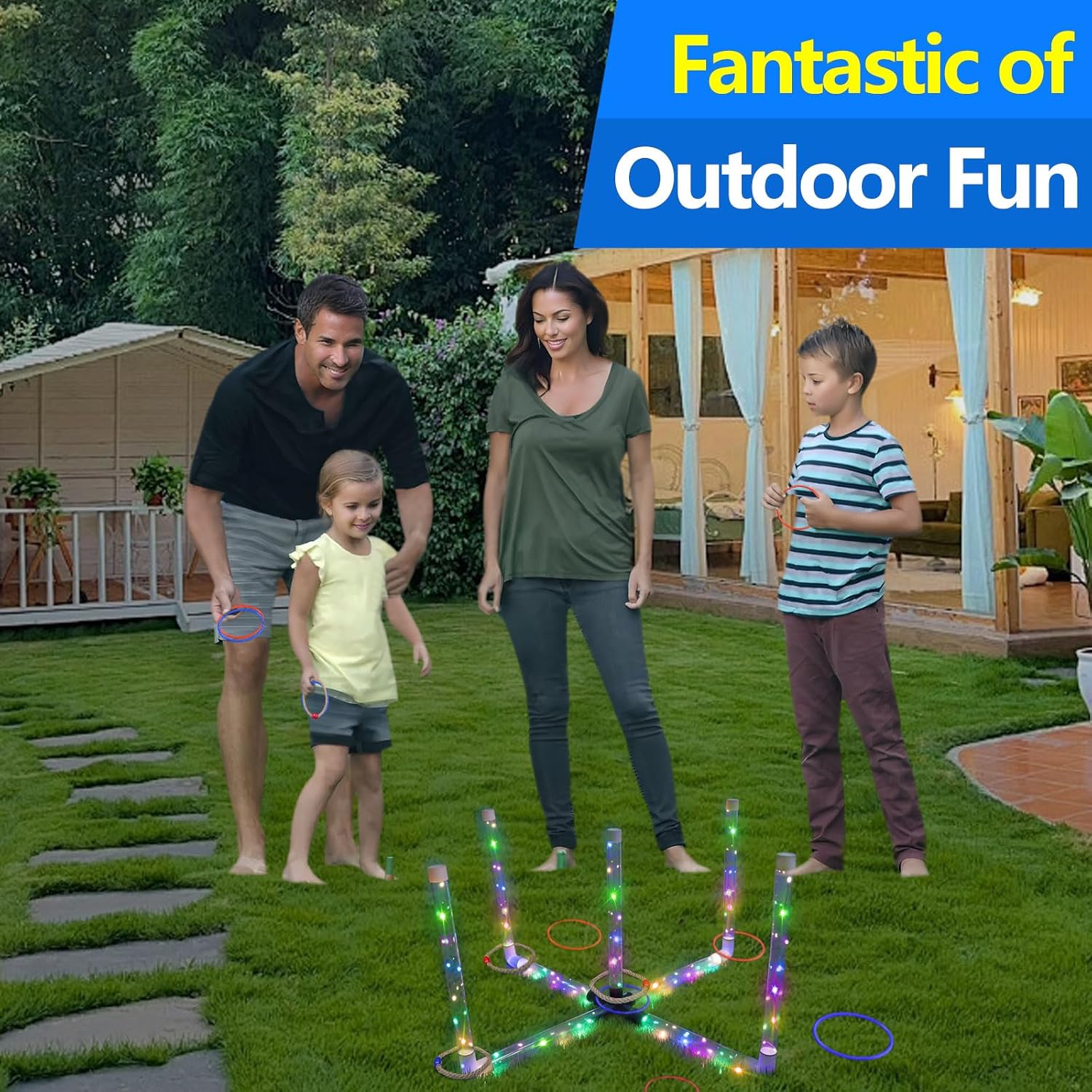 Ring Toss Outdoor Games with 16 Rings, Backyard Games Lawn Games for Adults & Kids, Backyard Camping Activities, Outdoor Games for Kids, LED Ring Toss - Image 4