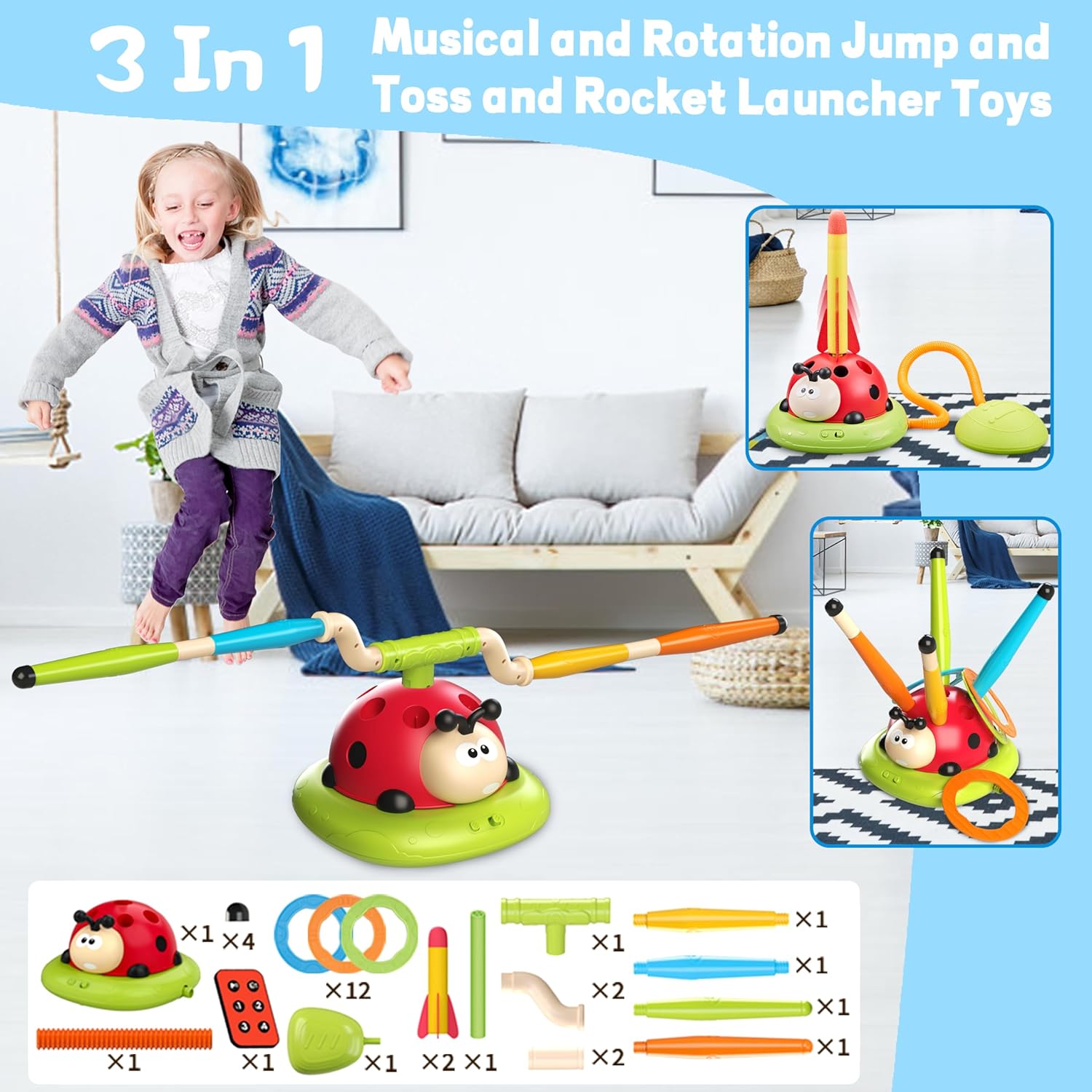 Engfa 3 in 1 Musical Jump, Toss Ring Game and Stomping Launch Rocket Launcher for Kids Toys for Girls Boys 3-5, Sports & Outdoors Toy for Ages 5-7 with Remote Control Outside Toys for Kids Ages 4-8 - Image 2