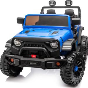 Outfunny 2 Seater Ride on Car Toy, 24V 4WD Electric Car for Kids 4-8 with Remote Control, 4x200W Motors, Capacity 150 lb – Blue