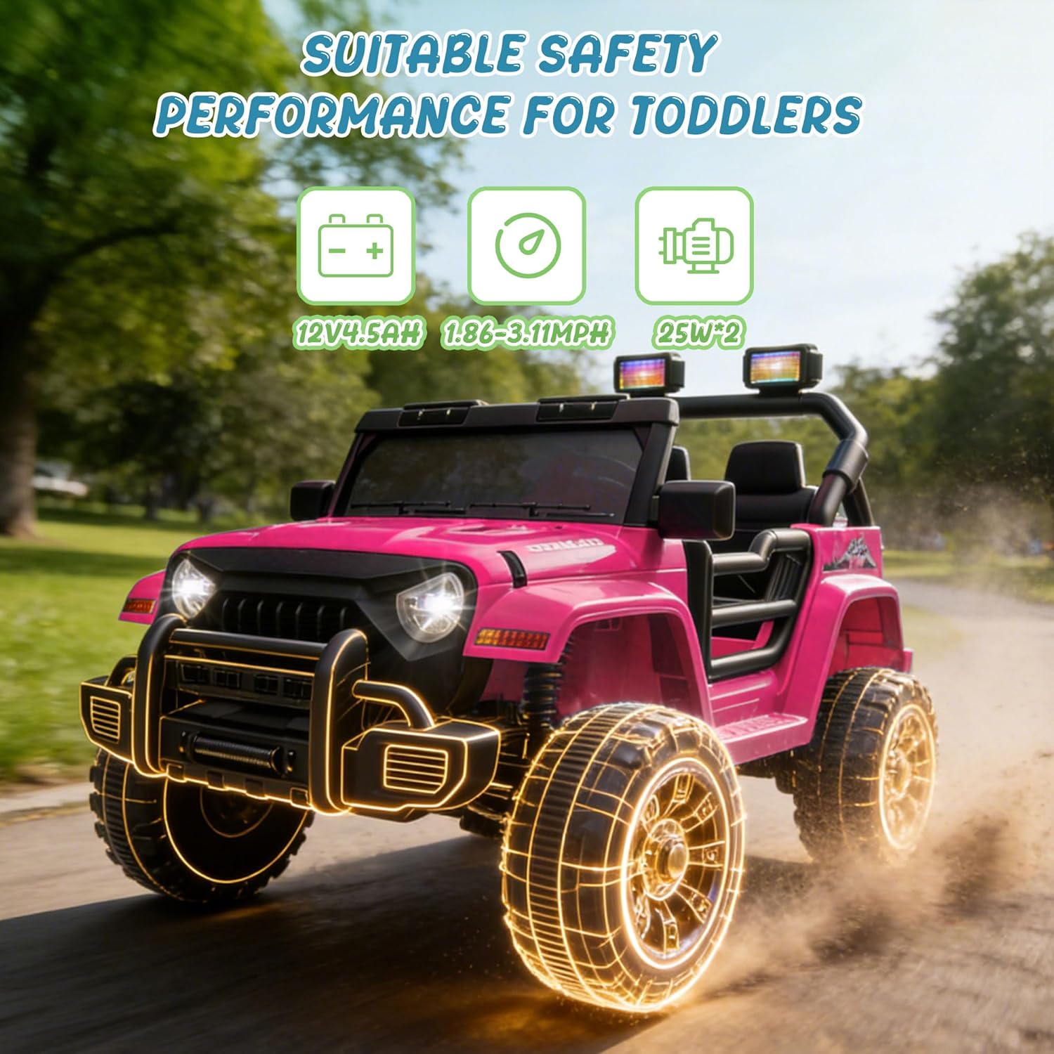 12V Ride on Toys for Toddlers, Kids' Electric Vehicles W/Parents Control, Ride on Truck Car with Music, Bluetooth, USB, Four-Wheels Suspension for Age 2-4 (Pink) - Image 6