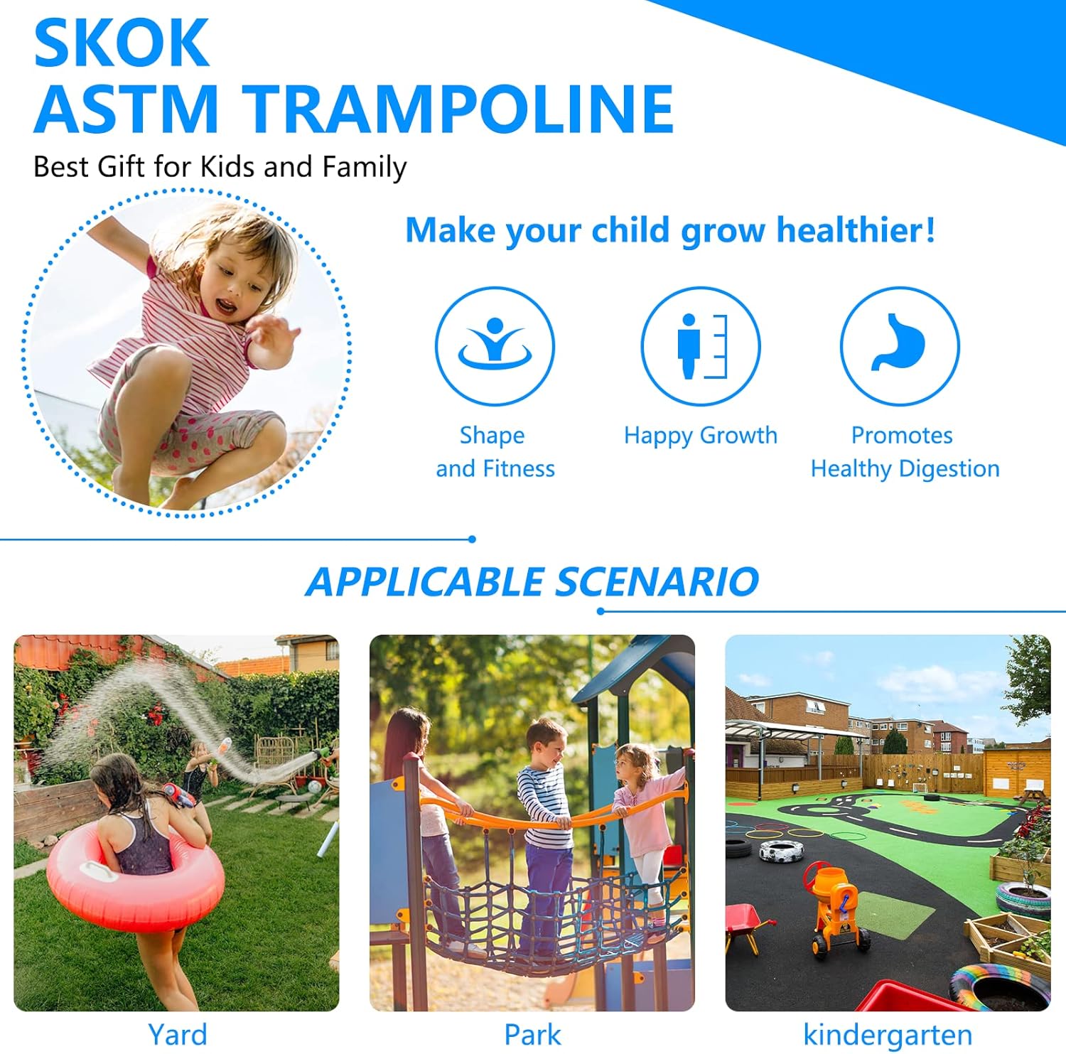 SKOK Trampoline for Kids,400LBS Outdoor Trampoline with Net-ASTM Approved Trampoline for Children and Adults - Image 6