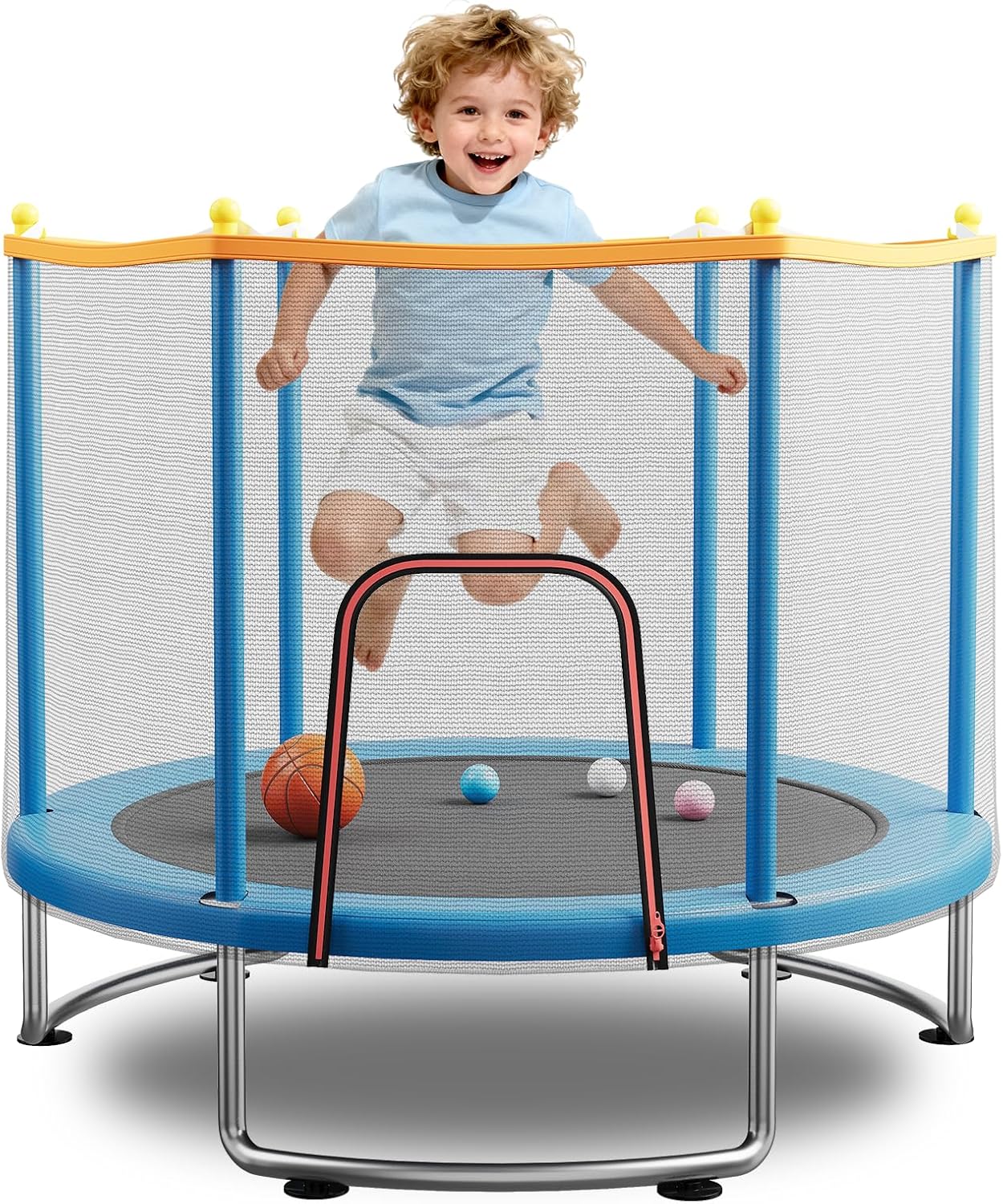 Kids Trampoline with Safety Net – 440lbs Capacity, Upgraded Rust-Proof Ring Legs, Adjustable Gymnastics Bar & Toys – Indoor Outdoor Toddler Trampoline for Boys & Girls Ages 1-8 - Image 9