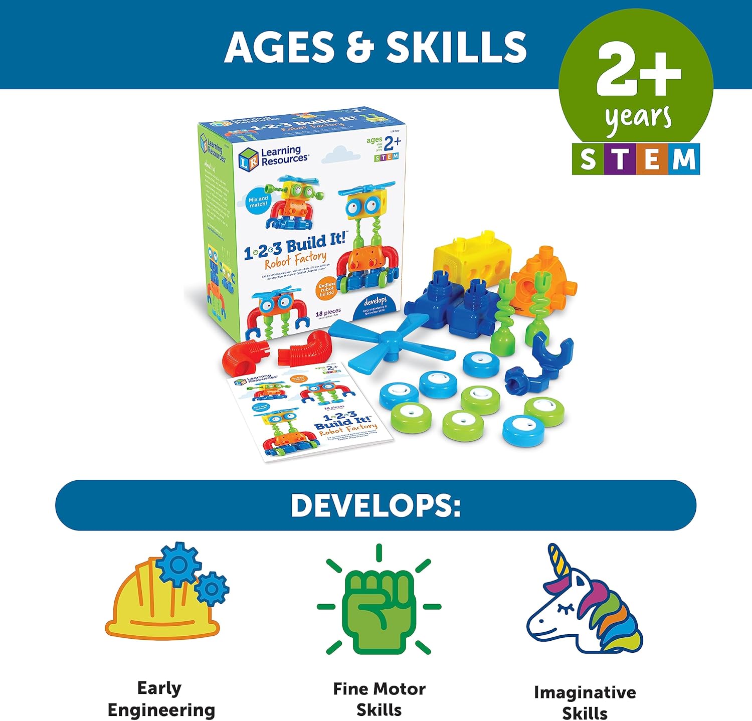 Learning Resources 1-2-3 Build It Robot Factory - Building Robots for Kids, Robot STEM Toys, Kids Engineering Toys, Toddler STEM Activity, Robots Building Kit - Image 6