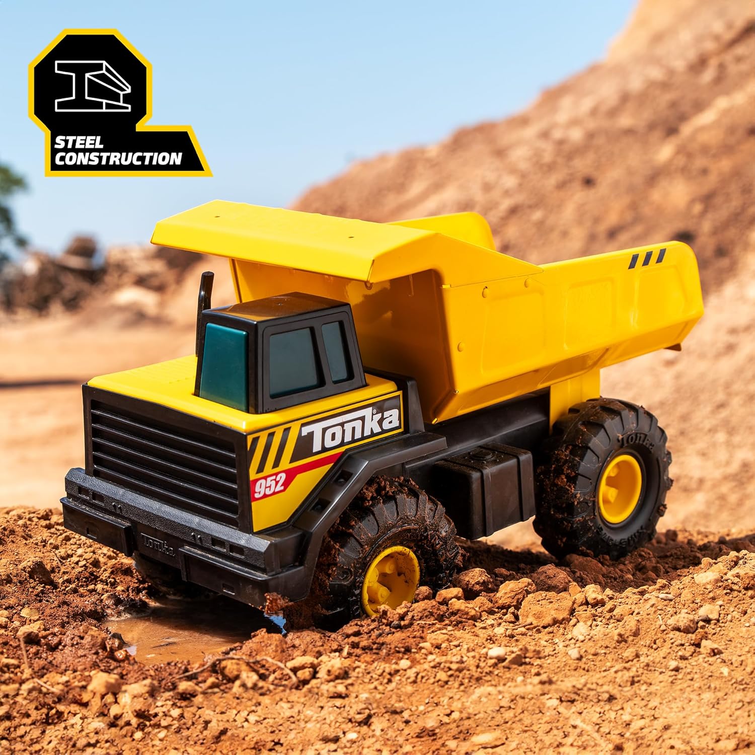 Tonka Steel Classics Mighty Dump Truck - Made with Steel & Sturdy Plastic, Yellow Toy Construction Truck, Boys and Girls, Kids, Toddlers, Ages 3+ - Image 4