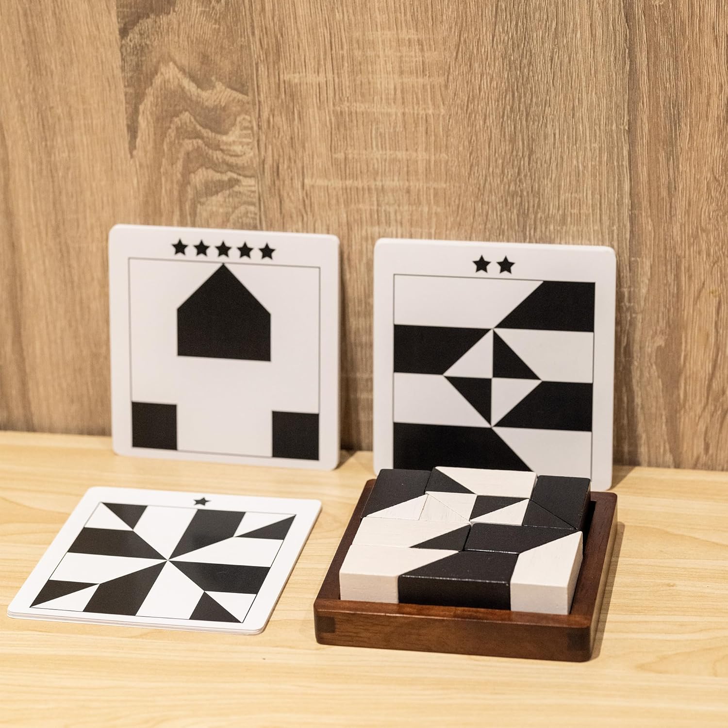 Wooden Hidden Blocks Puzzle Game - 80 Brain Challenges with Solid Wood Box & Deluxe Black and White Pieces, 3D Logic & Spatial Thinking Tabletop Toy, Perfect for Family Fun & Creative Gifts - Image 8
