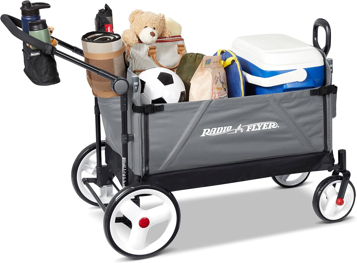 Radio Flyer City Luxe Stroll 'N Wagon, for Ages 1+, 3-in-1 Push or Pull, with Bench Mode, Easy Fold, UV Canopy, 5-Point Harnesses, Front Caster Wheels & 12" Rear Wheels, Stroller Wagon for Kids - Image 15