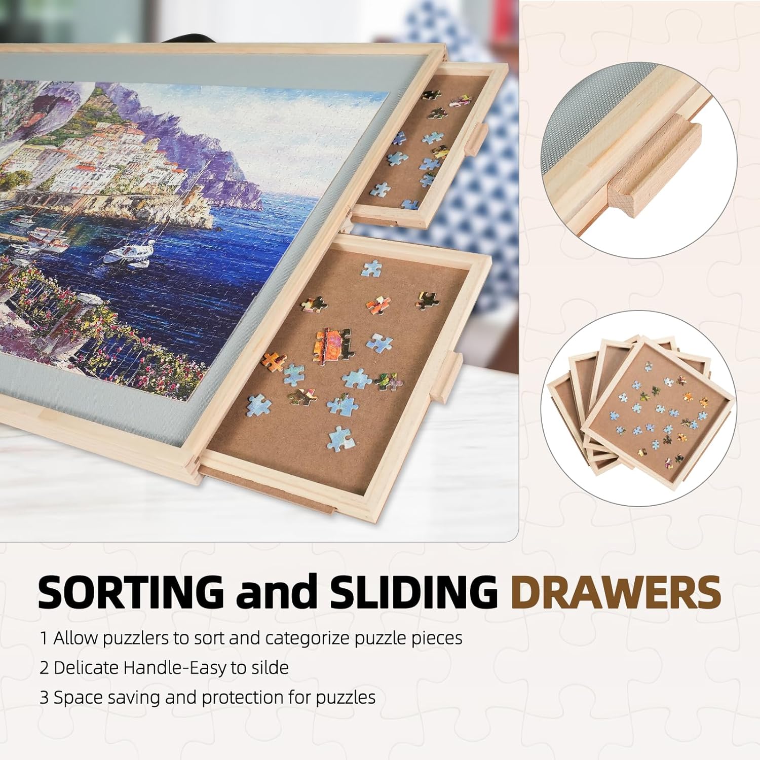 ALL4JIG 1500 Pieces 2-in-1 Tilting & Rotating Puzzle Board for Adults Gifts, 24.53" x 33.19"Wooden Jigsaw Puzzle Table with 4 Drawers, Portable Board with Lazy Susan and Cover, - Image 4