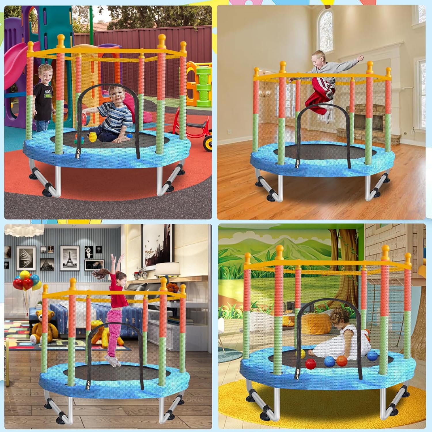 Toddler Trampoline for Kids Ages 1-8, 55'' Small Trampoline with Safety Enclosure Net, Indoor & Outdoor Baby Mini Trampolines, No-Gap Safe Design for Toddlers Jump, Gifts for Children & Boys & Girls - Image 2