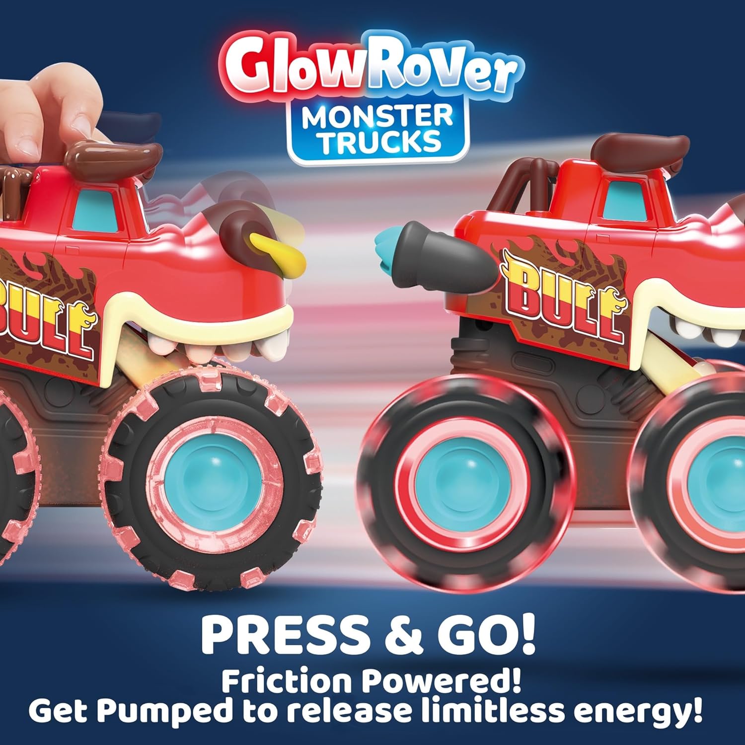 JOYIN 3 Pack Monster Truck Toy - Motion Activated Light Up Cars for Toddlers - Monster Glow Rover LED Wheels - Baby Boy Toys - Press and Go Dinosaur Trucks for Kids Boy Birthday Gifts - Image 3