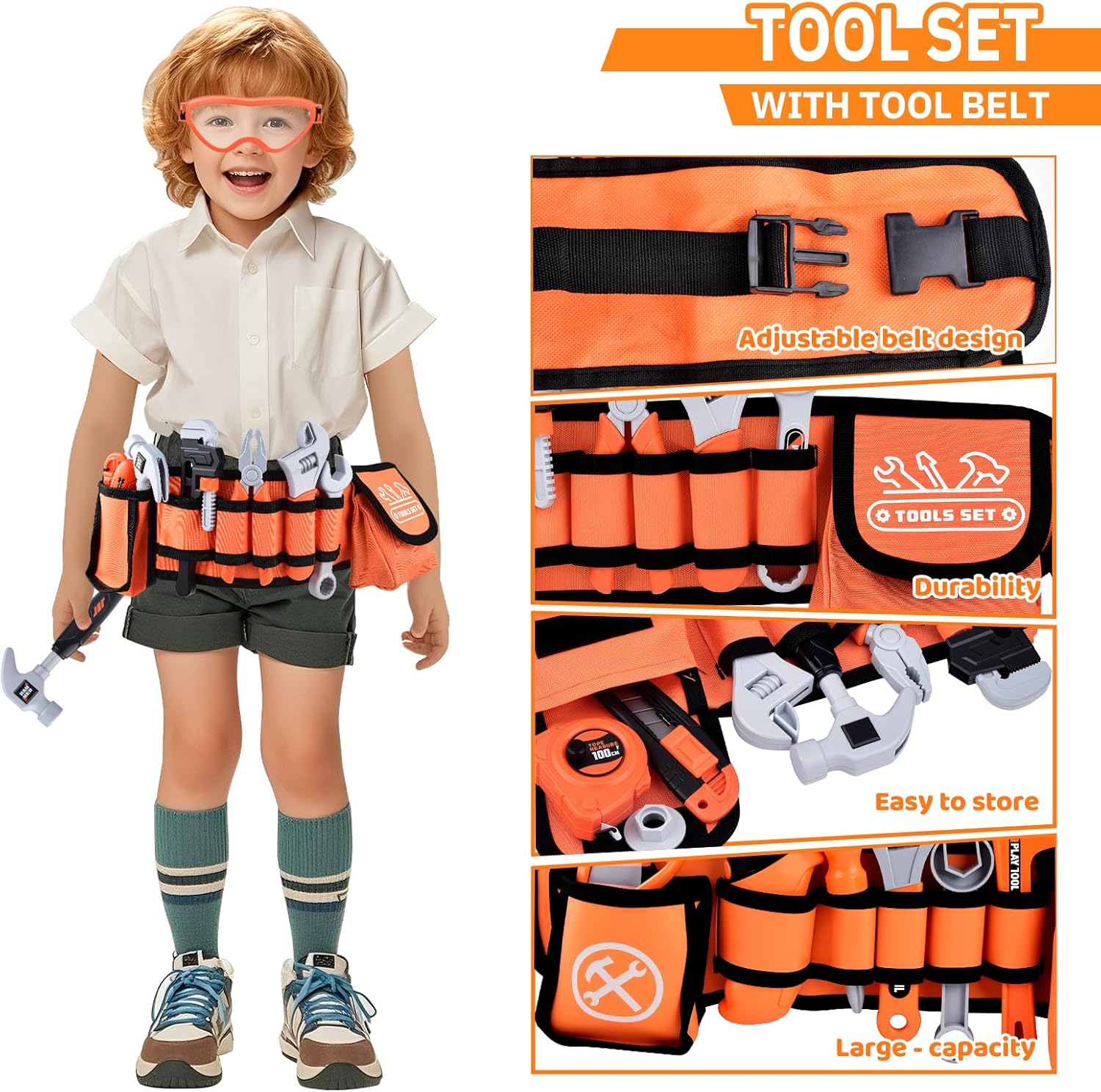 Kids Tool Set Toddlers Tool Kit Kid Toddler Tools Belt 3 4 5 Year Old Construction Tools Toys for Boys Birthday Gifts Age 3 4 5 - Image 9