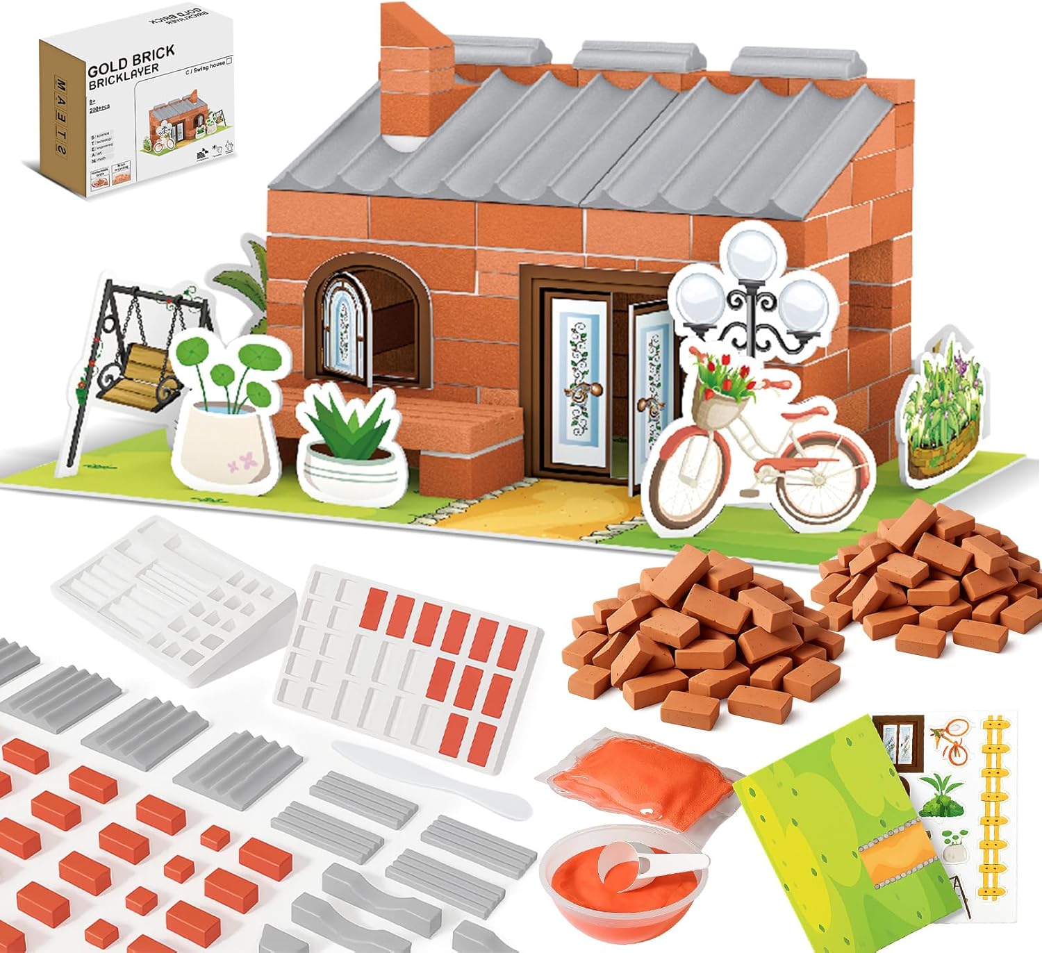 House Building Set for Kids 4+, Mini Brick Construction Kit with Mortar, STEM Architecture Blocks, Reusable DIY Projects, Creative Birthday Gift