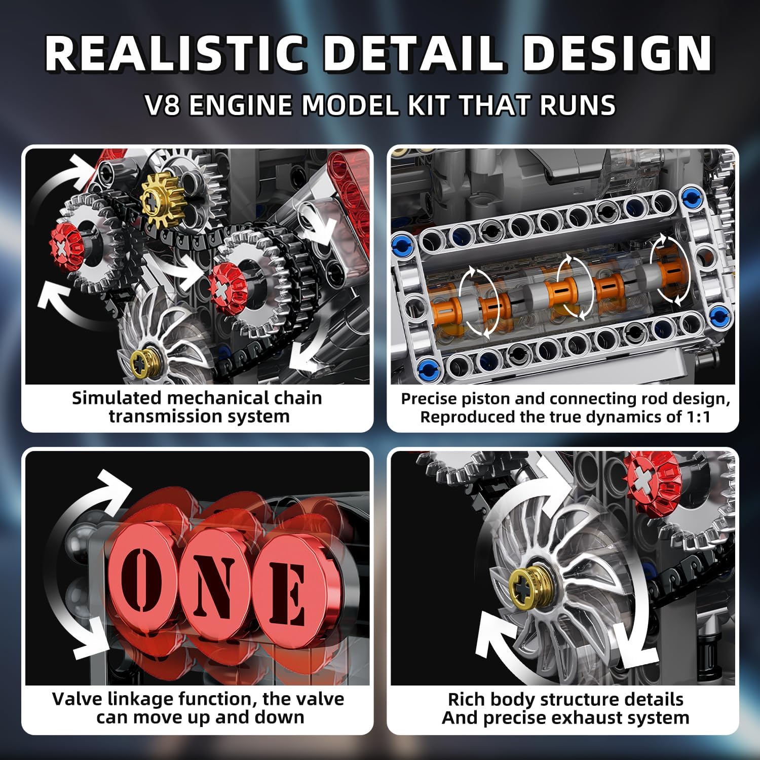 WINGIFT V8 Engine Building Set,V8 Engine Model kit that Run,Build Your Own STEM Mini V8 Model Engine Kit with Battery and Motor,8-Cylinder Car Engine Building Engineering Toys for Kids Adults(478PCS) - Image 5