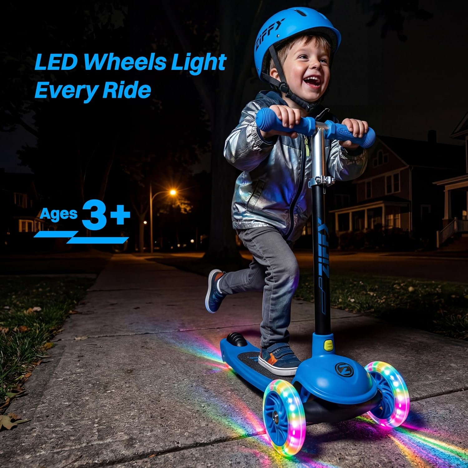 JOVA ZIFFY Multicolor 3 Wheel Scooter for Kids 3-5, Toddler Kick Scooters with LED Light-Up Wheels for Boys and Girls, 5 Adjustable Height and Lean-to-Steer Design, Support up to 110 lbs - Image 2