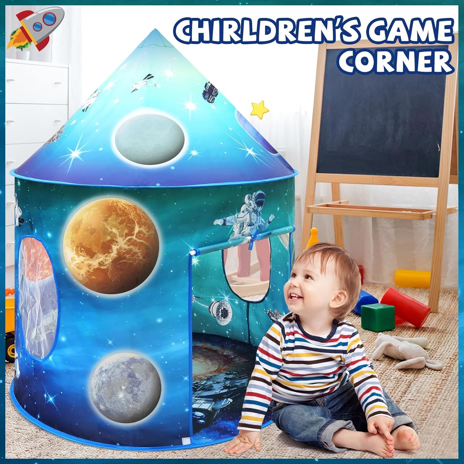 Kaivee Space World Play Tent Pop Up Kids Indoor Sensory Playhouse Children Foldable Kids Tent for Boys Girls Toddler as 3 4 5 6 7 Years Gift as Birthday Christmas Toys - Image 2