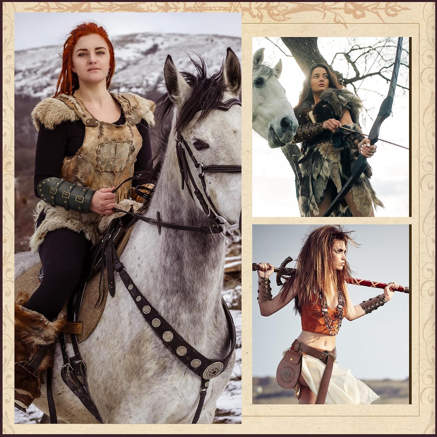 Berenlu 3 PCS Renaissance Accessories, Viking Belt, Medieval Vintage Belt Pouch & Leather Bracers for Halloween LARP Cosplay - Image 6