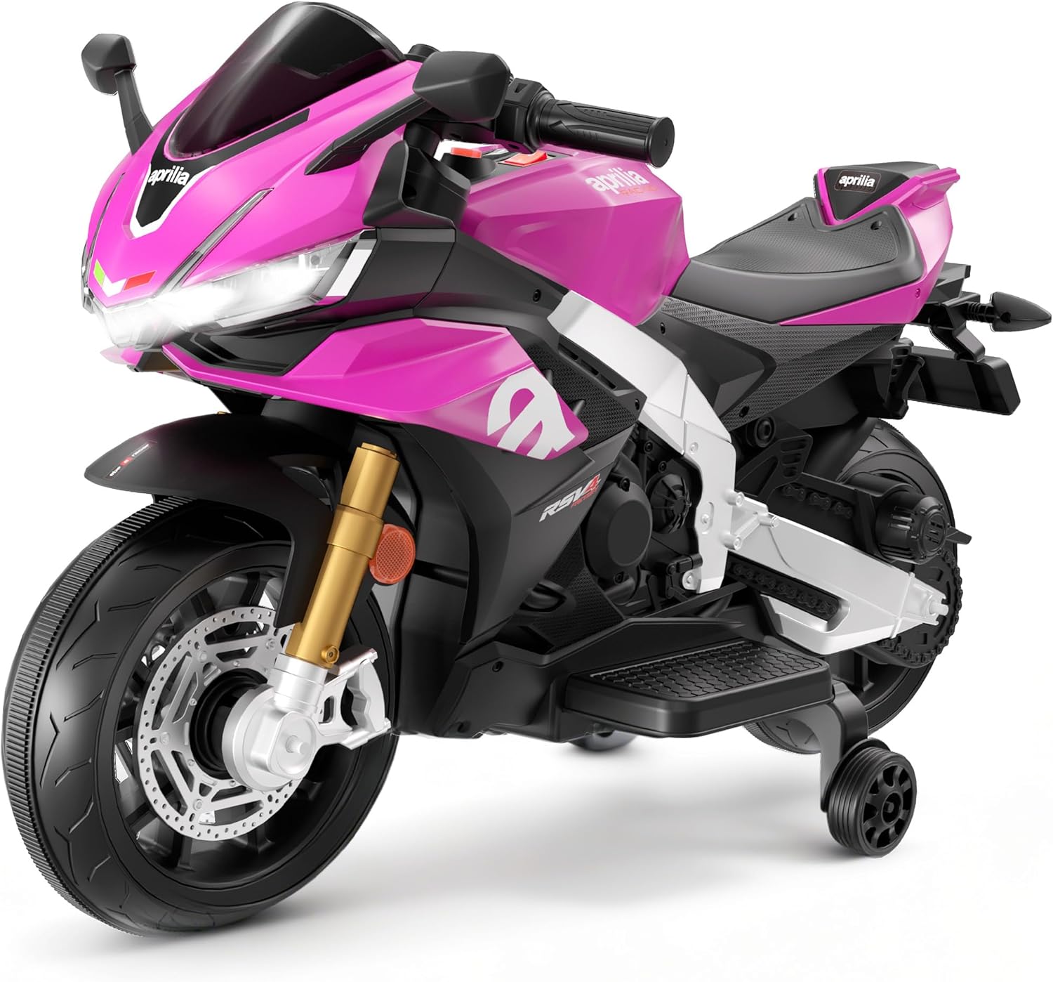 Kids Motorcycle, 12V Licensed Aprilia RSV4 Electric Motorcycle for Kids, Training Wheels, LED Headlight, Music, Battery Powered Ride on Motorcycle for Toddler Boys Girls Pink - Image 8
