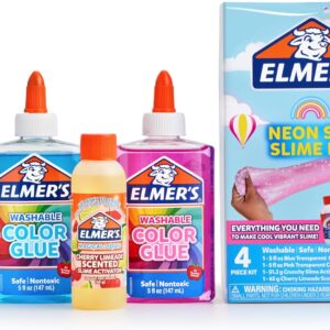 Elmer’s Neon Sky Slime Kit, Includes Transparent Color Liquid Glue, Crunchy and Cherry Limeade Scented Activators, 4 Piece Kit – Arts & Crafts, Birthday Party Gift, Creative Activity