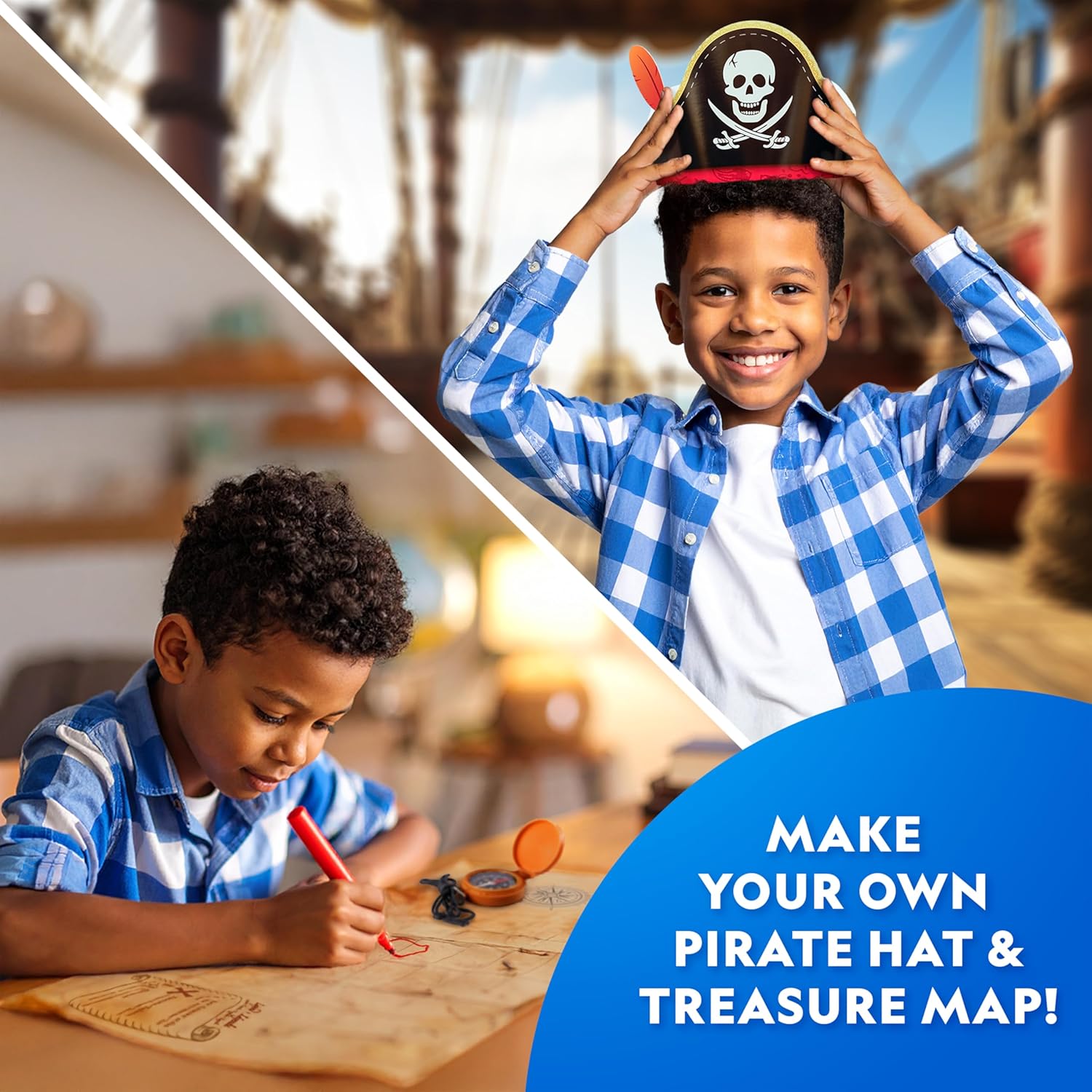 National Geographic Pirate Adventure Activity Kit – Dig for Treasure, Make a Pirate Hat & Map, Includes Spyglass, Compass, Replica Doubloon & Pyrite, STEM Toys, Telescope for Kids - Image 5