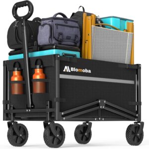 Blomoba Collapsible Wagon Cart, Flexible Handle, Portable Collapsible Wagon with All-Terrain Wheels 360° Rotation, 220LBS Heavy Duty Utility Cart for Garden Camping Grocery Sports Shopping Beach