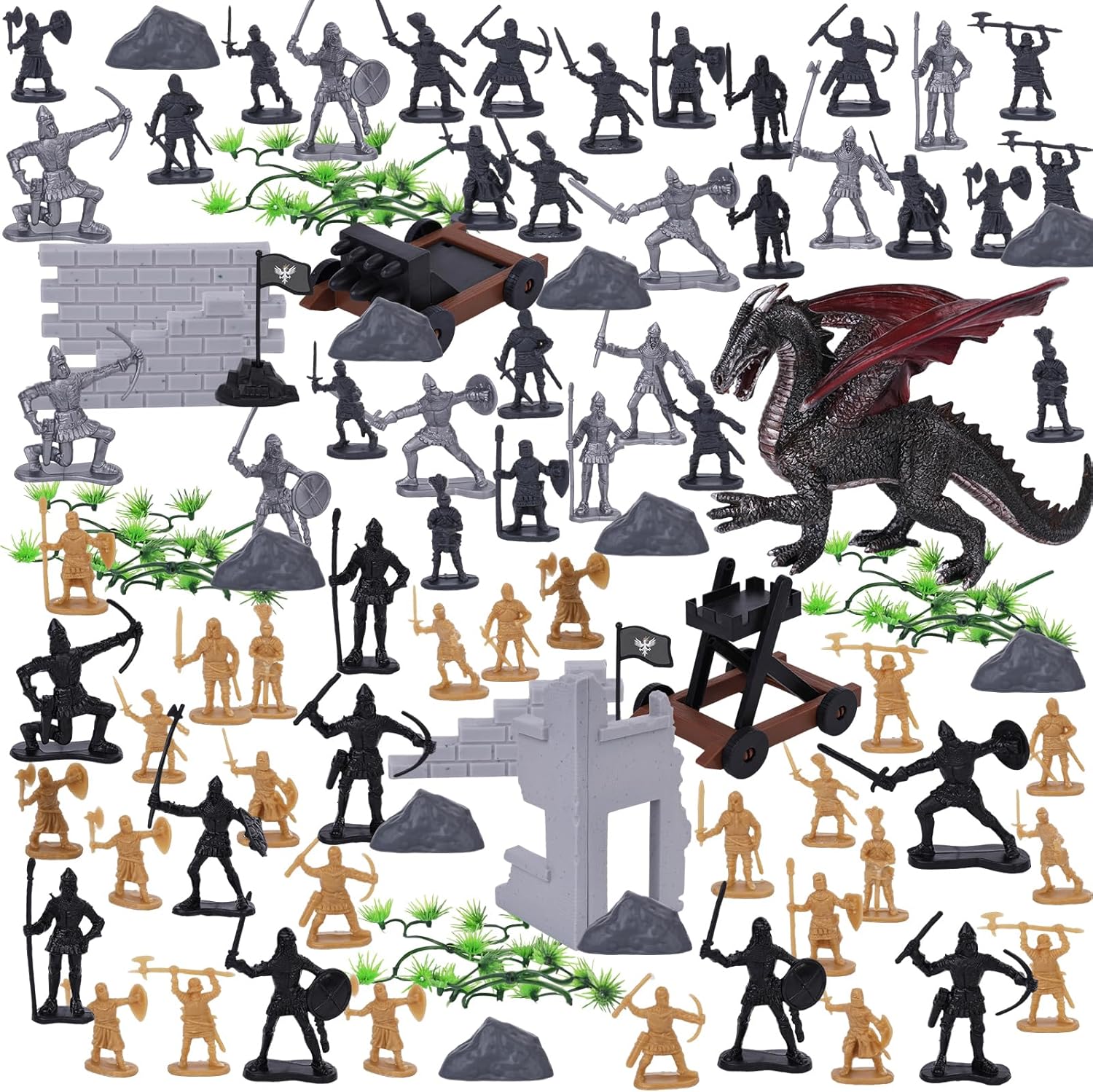 3 otters 230PCS Medieval Soldier & Dragon Knights Playset, Army Men Action Figures Epic Fantasy Battle Toy, for Kids, Teens, Stocking Stuffer for Boys