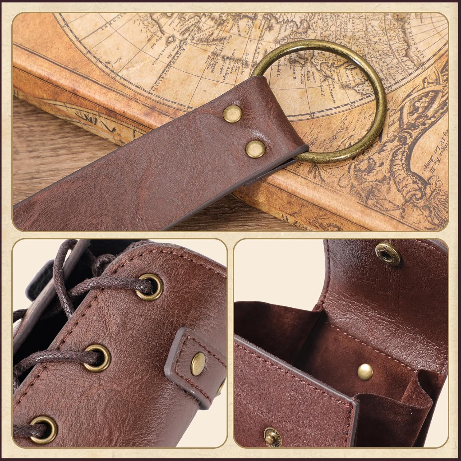 Berenlu 3 PCS Renaissance Accessories, Viking Belt, Medieval Vintage Belt Pouch & Leather Bracers for Halloween LARP Cosplay - Image 3