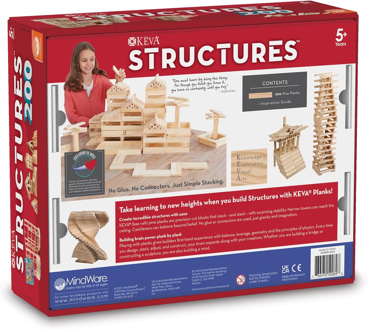 KEVA Structures 200 Wood Building Planks Set - Building Toy Includes 200 Wooden Blocks and Idea Book - Ages 5 and Up - Image 2