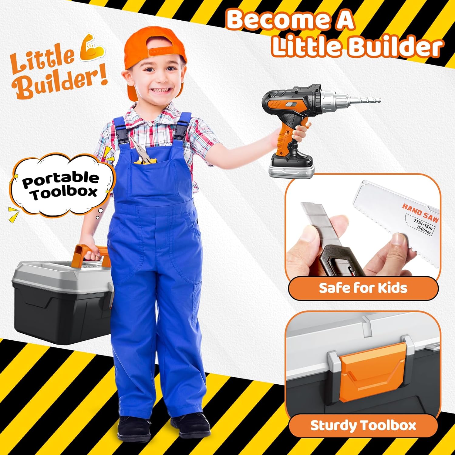 Kids Tool Set 46 PCS, Christmas Birthday Gifts for Kids Ages 3,4,5,6,7,8, Toddler Tool Set with Portable Tool Box & Electronic Toy Drill, Construction Toys Tools for Toddlers, Tool Kits for Boys Girls - Image 4