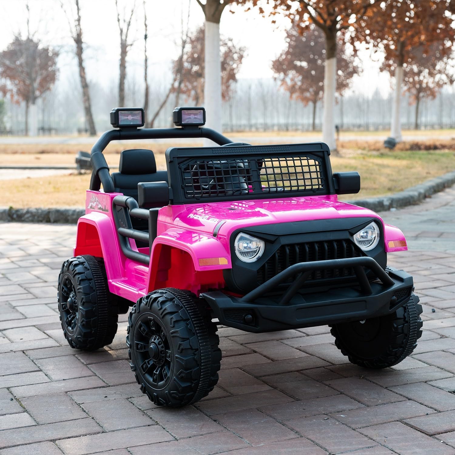 12V 7AH Kids Ride-On Truck Jeep, Electric Car with Parent Remote Control, Spring Suspension, LED Lights, Bluetooth, Music, Pink - Image 5