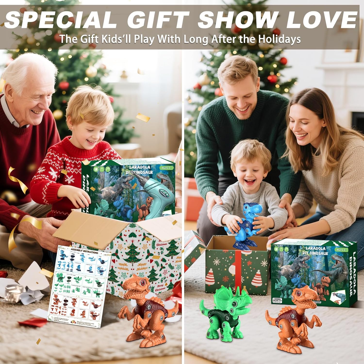 Laradola Take Apart Dinosaur Toys: 3 Pack Dinosaur Construction Building Set with Electric Toy Drill & Screwdrivers - STEM Educational Hands-On Play Birthday Gift for Boys Girls Ages 3-5 5-7 - Image 8