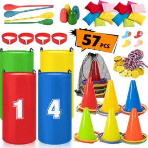 ropoda Field Day Games, Outdoor Carnival Games Potato Sack Race Bags for Adults and Kids, Bean Bags, Soft Plastic Cones,Ring Toss Set,Egg and Spoon Race, Outdoor Games Easter