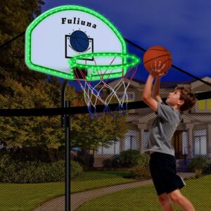 Trampoline Basketball Hoop with Solar Lights, Basketball Hoop for Trampoline Fits Diameter 25mm – 32mm Straight & Curved Pole,Universal Trampoline Basketball Hoop Attachment with Ball and Pump