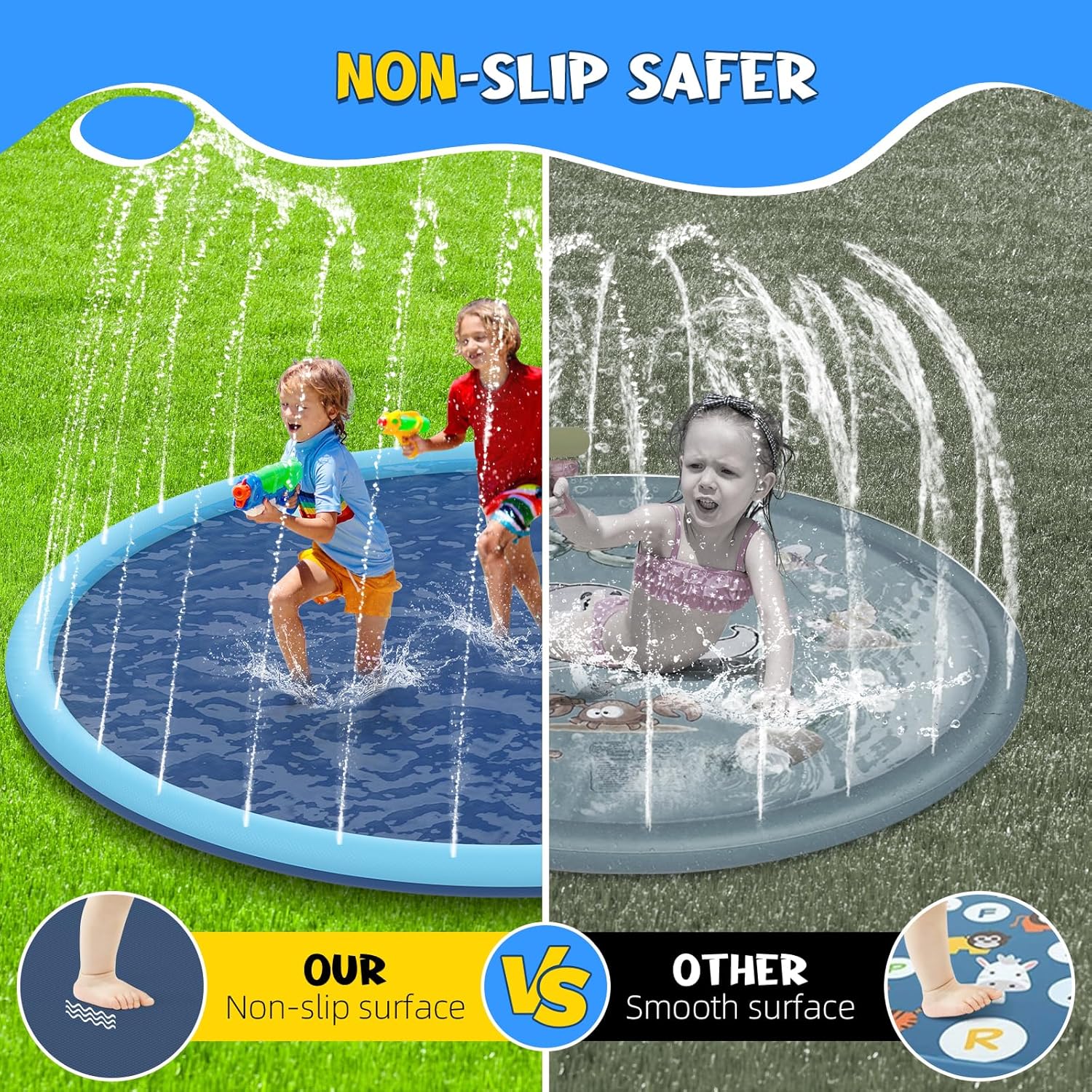 Non-Slip Splash Pad for Kids and Dog, 80" Extra Large Baby Play Mat, Dog Pool Toys, Thicken Sprinkler Pool Summer Outdoor Water Toys for Ages 3-12 Boys Girls, Parent-Kids &Games Fun Backyard (Blue) - Image 2