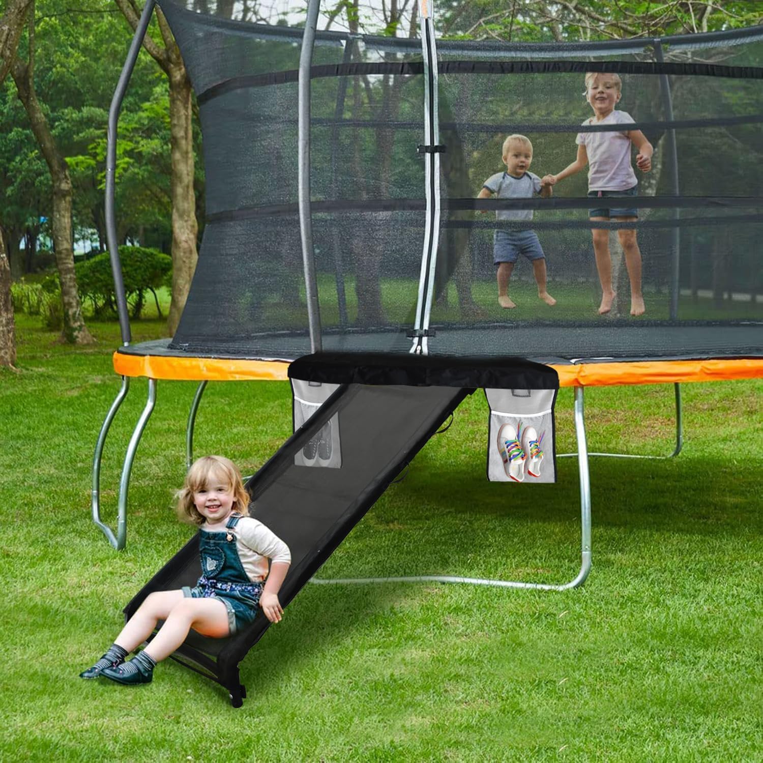 Eurmax USA Trampoline Safe Slide and Ladder for Kids, Universal Hook Design, UV-Resistant Steel and Fabric, Includes Shoe Storage Pocket, Universal Trampoline Accessories - Image 8