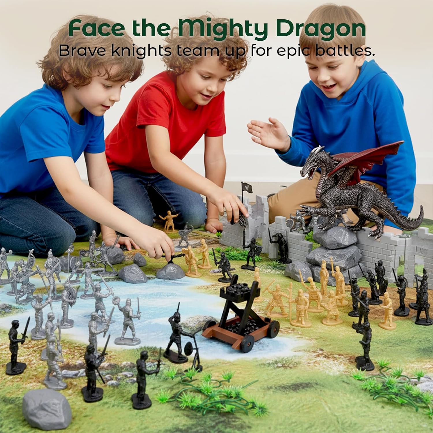 3 otters 230PCS Medieval Soldier & Dragon Knights Playset, Army Men Action Figures Epic Fantasy Battle Toy, for Kids, Teens, Stocking Stuffer for Boys - Image 3